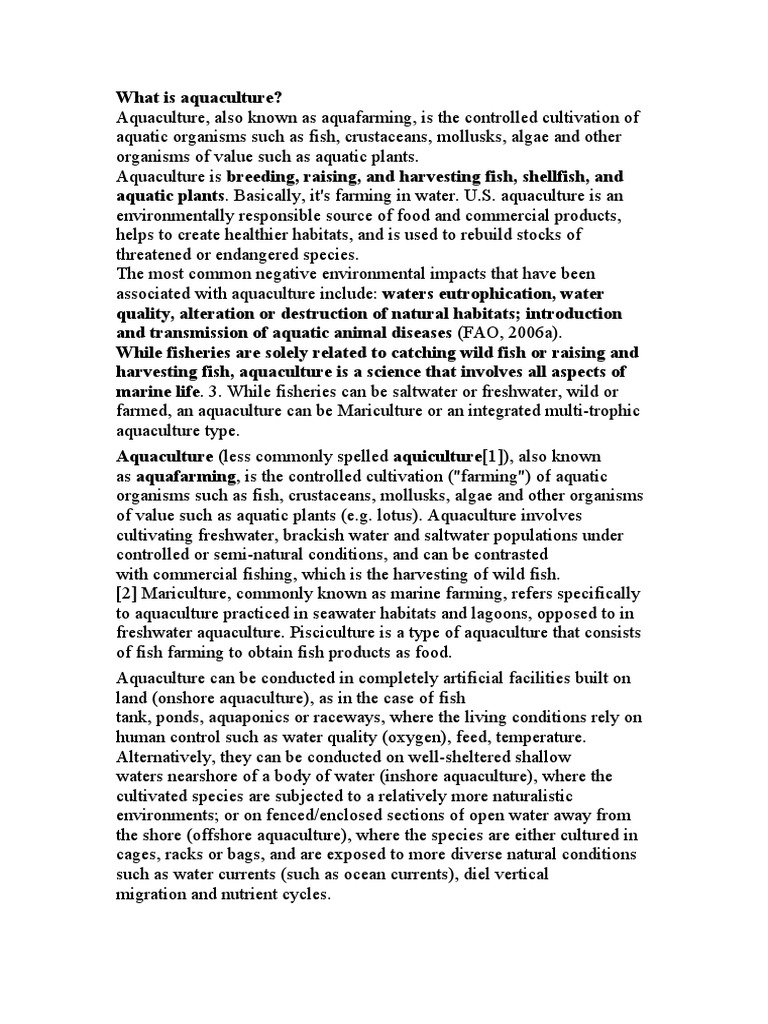 What Is Aquaculture Pdf Notes