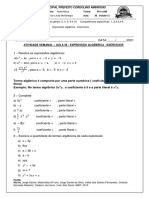 Expressão algébrica - exercícios de matemática