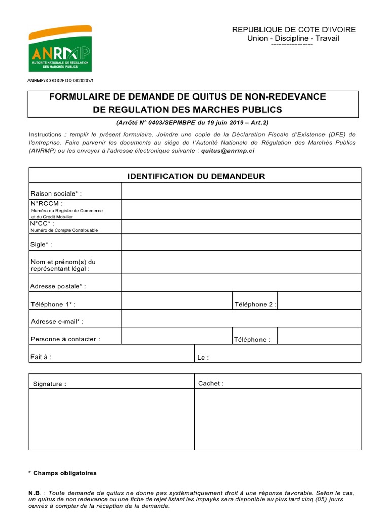 Demande de Quitus de Non-Redevance | PDF | Droit
