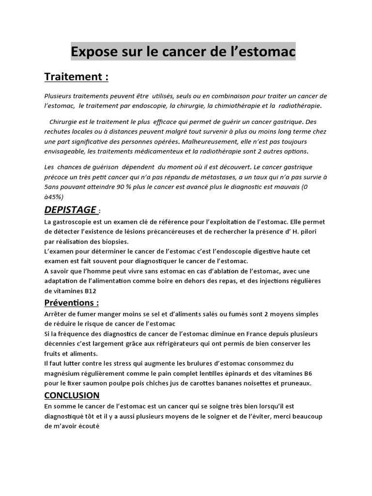 Cancer de l'estomac traitements et prévention PDF — free download