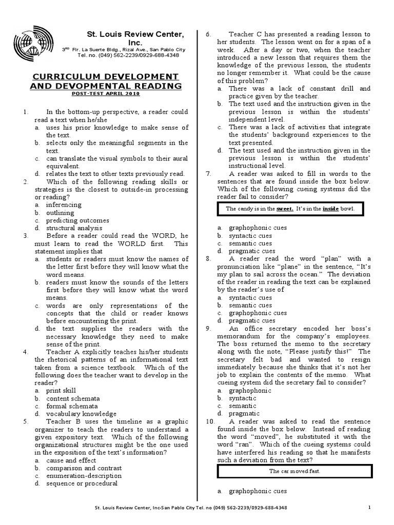 Curriculum Development Test Questions and Answers | PDF | Phonics ...