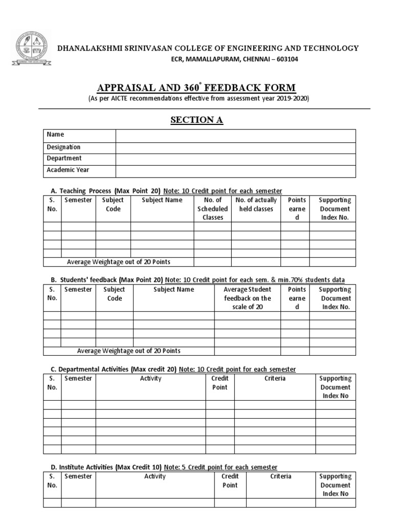 Faculty Appraisal Form 360 degreeAICTE PDF Academic Term