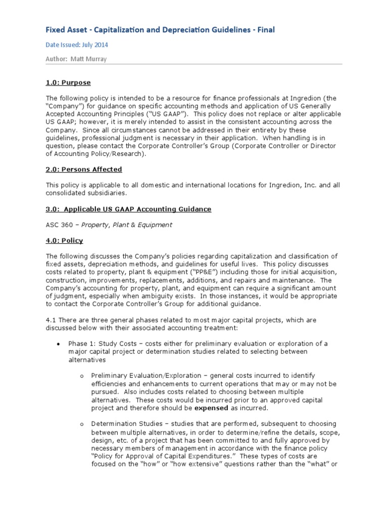 Fixed asset capitalization and depreciation guidelines final pdf