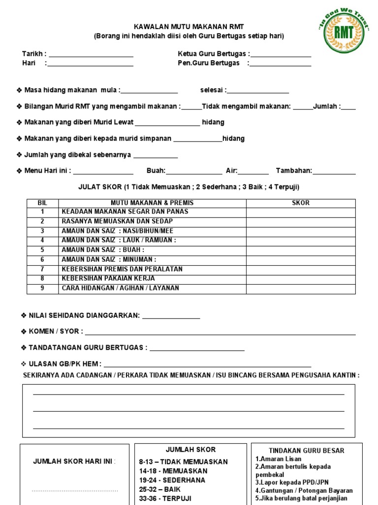 Kawalan Mutu Makanan RMT Harian | PDF