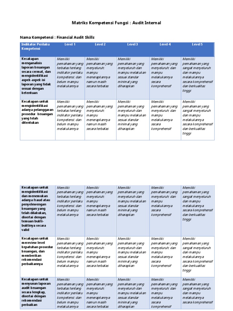 Model Kompetensi Hard Skills Audit Internal Pdf
