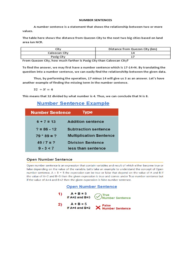 Number Sentences | PDF
