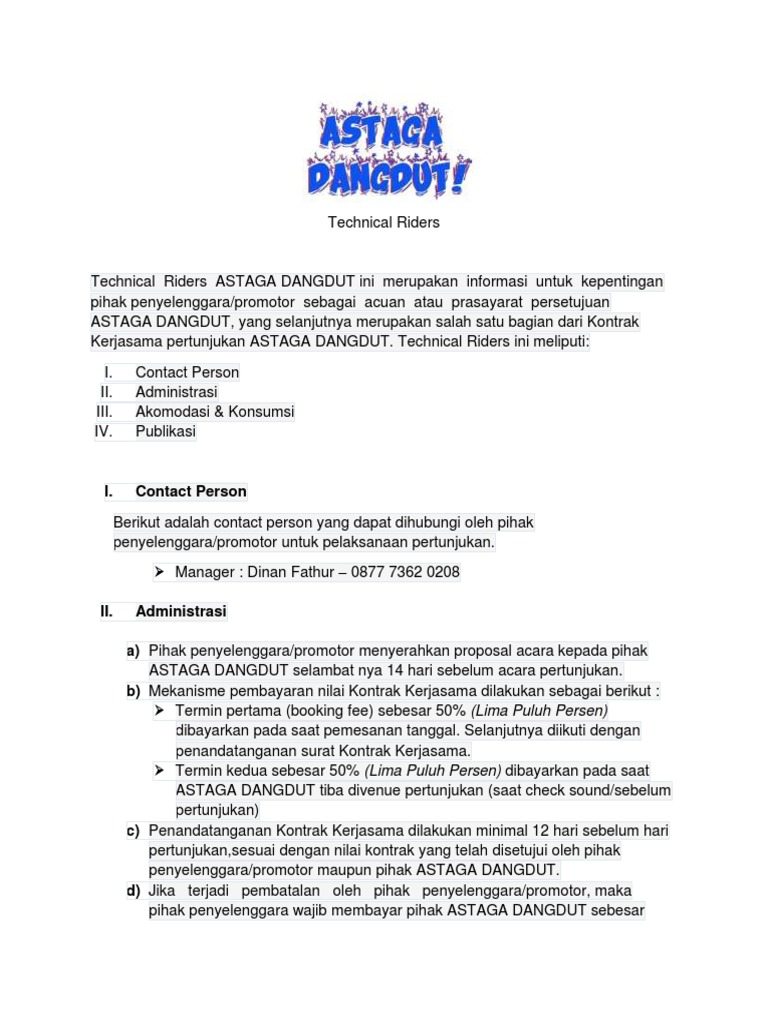 Pedoman Technical Riders ASTAGA DANGDUT | PDF | Pengelolaan Keuangan ...