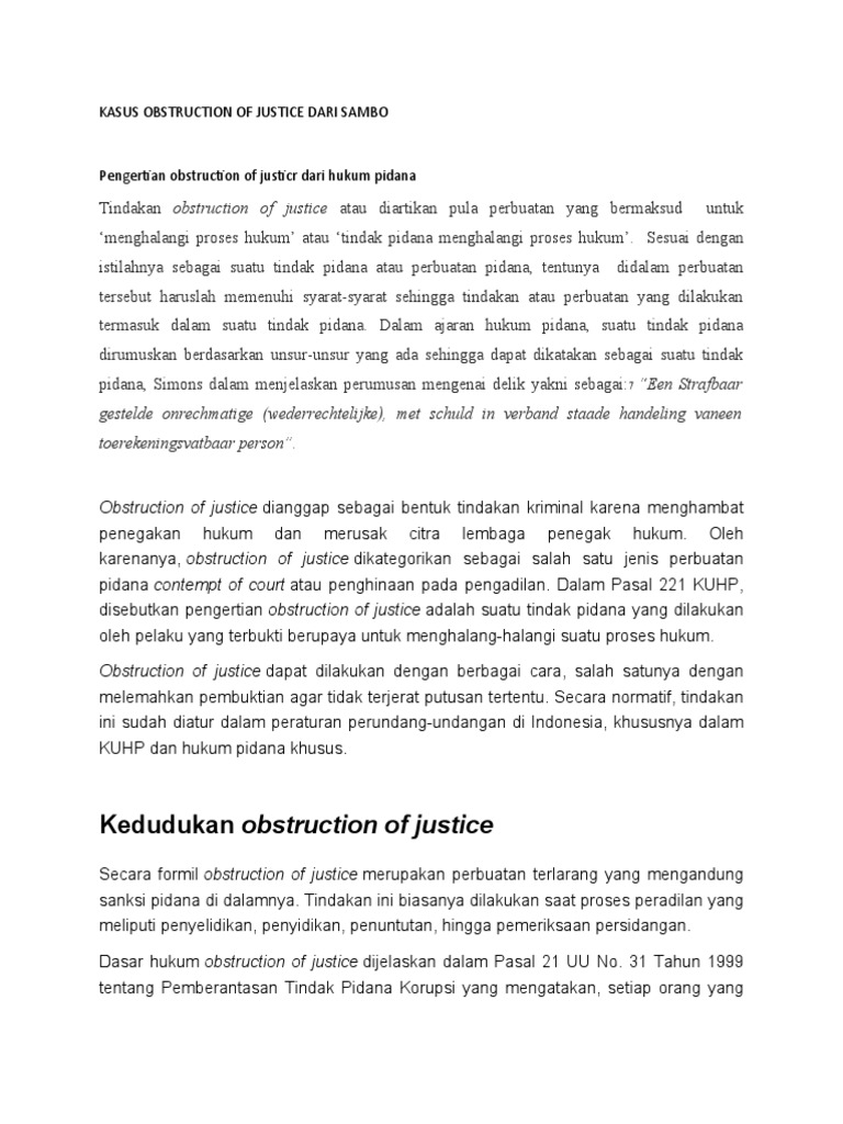 Kasus Obstruction of Justice Dari Sambo | PDF | Fiksi Misteri, Thriller ...
