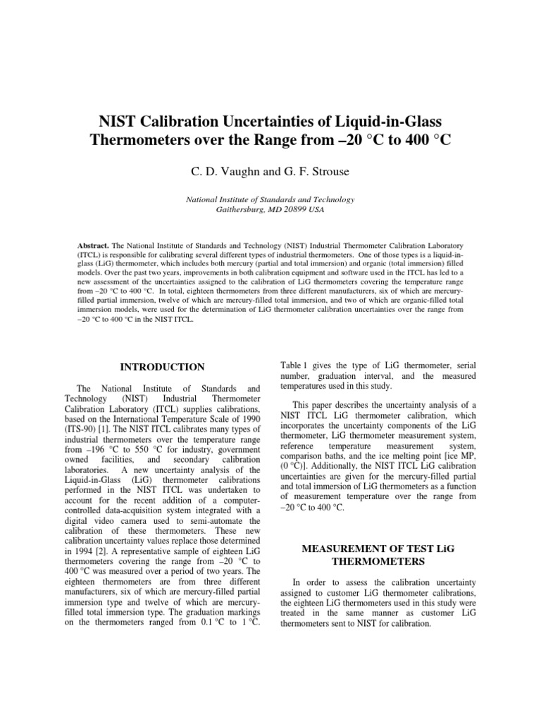 Uncertainty in Thermometer Calibration Celsius Thermometer