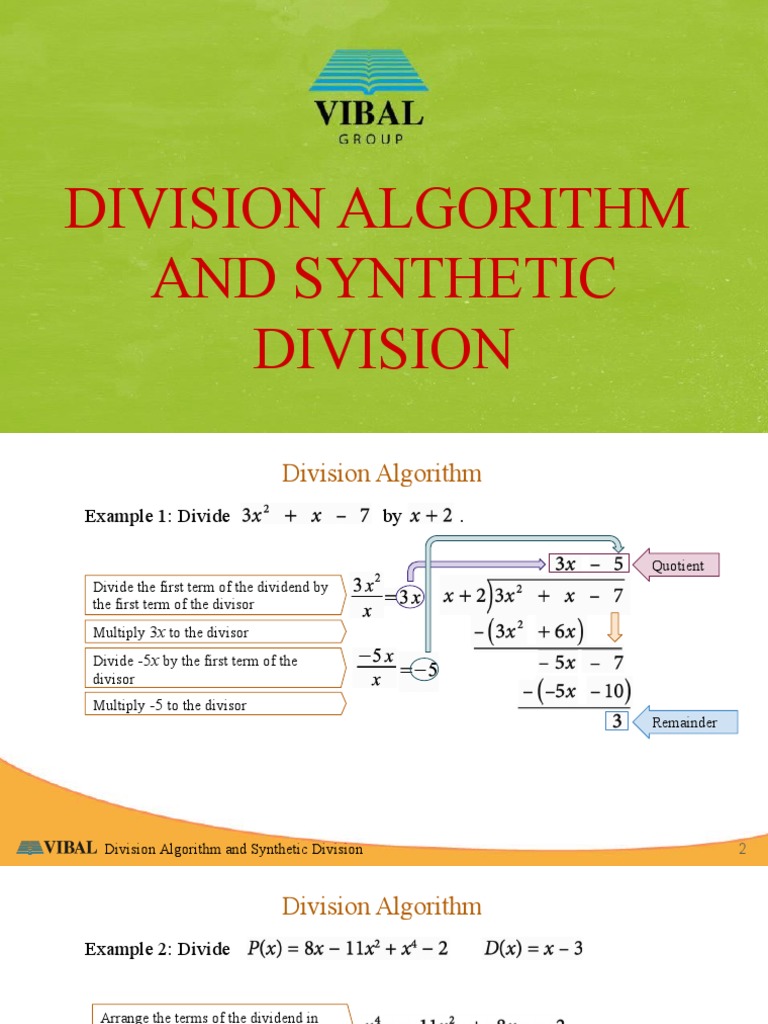 Division Algorithm and Synthetic Division | PDF | Division (Mathematics ...