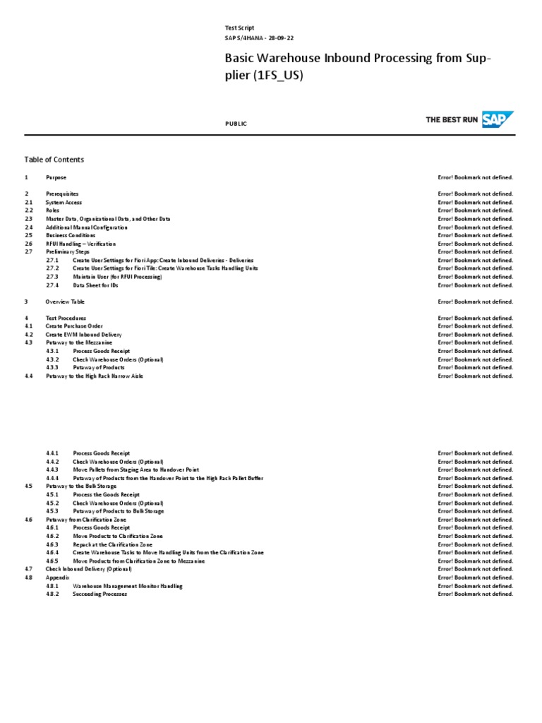 Ewm 2022 test script table content pdf warehouse software