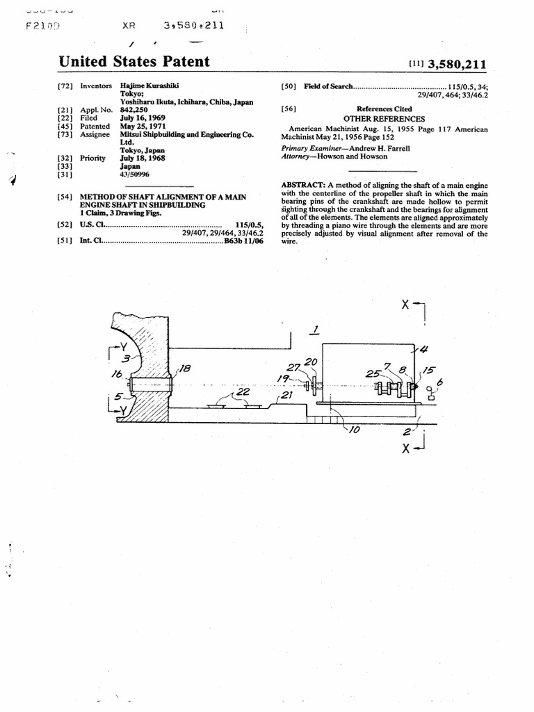 US3580211Method of Shaft Alignment of A Main Engine Shaft in