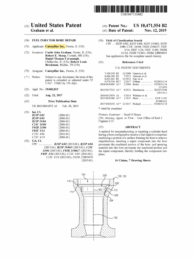 US10471554Fuel Injector Bore Repair PDF Machining Metals
