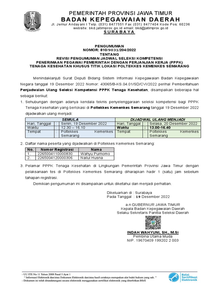 Revisi Jadwal Seleksi Pppk Kesehatan Semarang Pdf