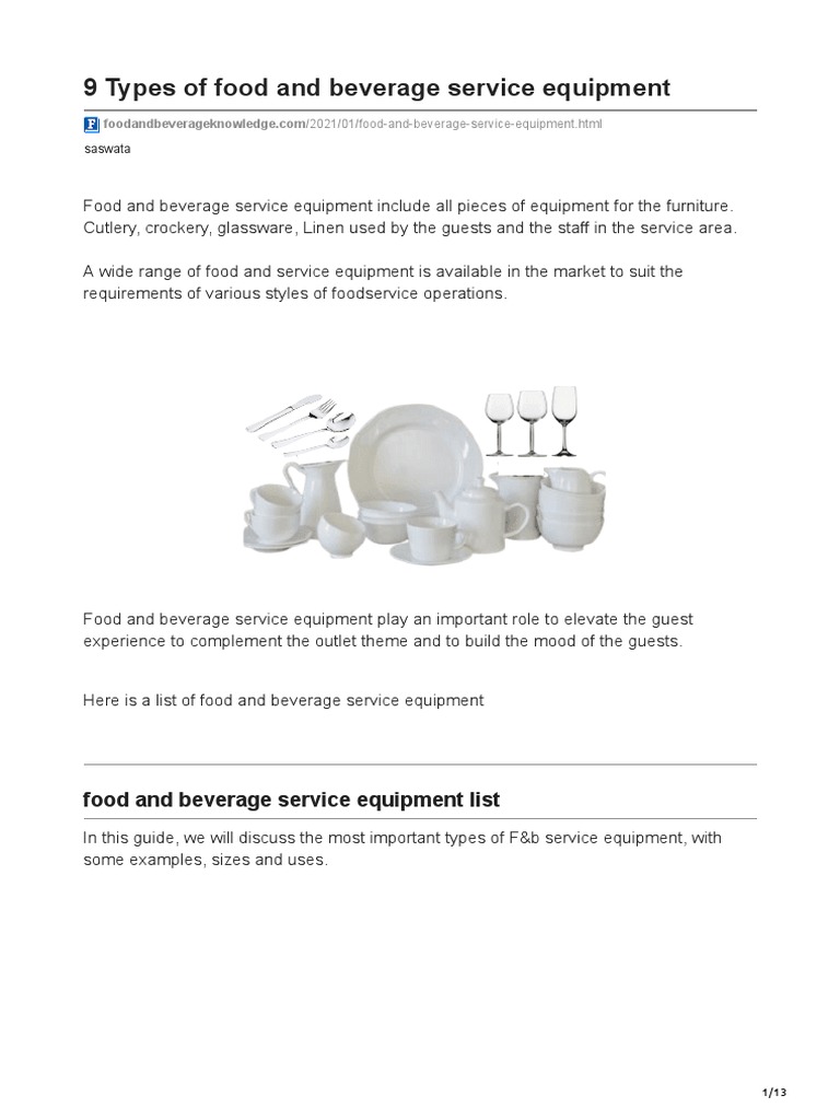 9 Types of Food and Beverage Service Equipment PDF Tableware Spoon