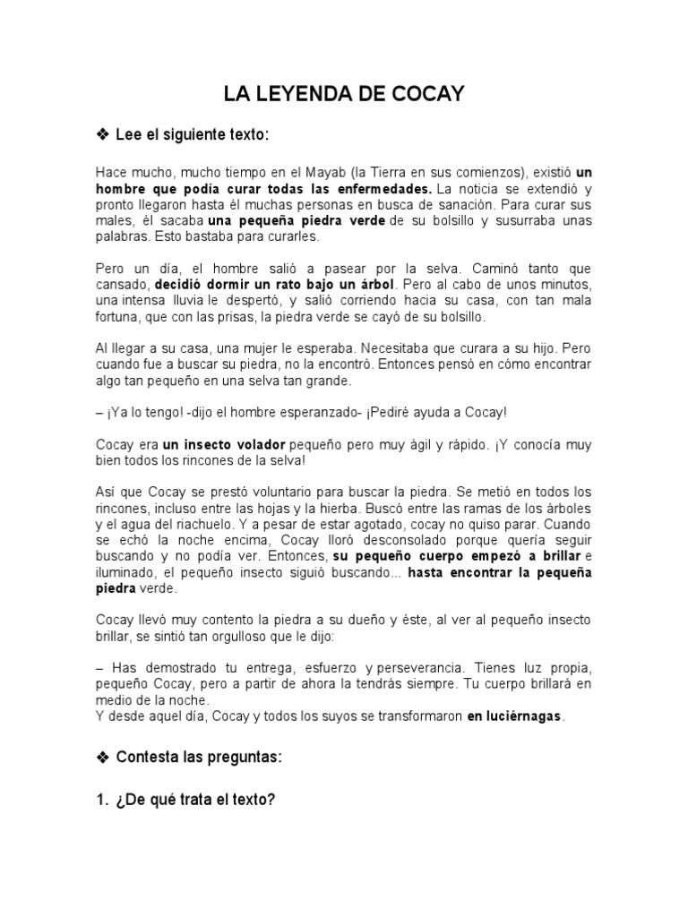 La Leyenda de Cocay: Luz y Perseverancia | PDF | Libros para adolescentes