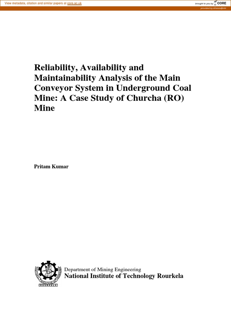 Conveyor System Reliability Analysis in Coal Mine | PDF | Reliability ...