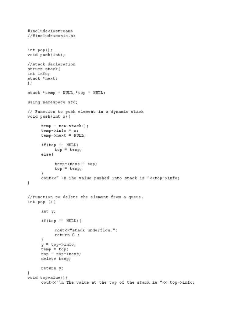 C++ Stack Operations Example | PDF