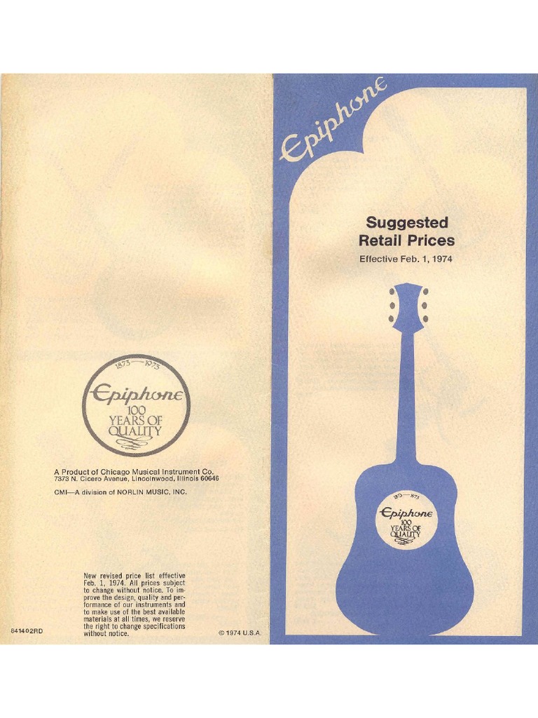 1974 Epiphone Electric and Acoustic Guitars Catalog | PDF