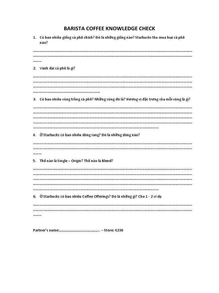 Barista coffee knowledge check pdf