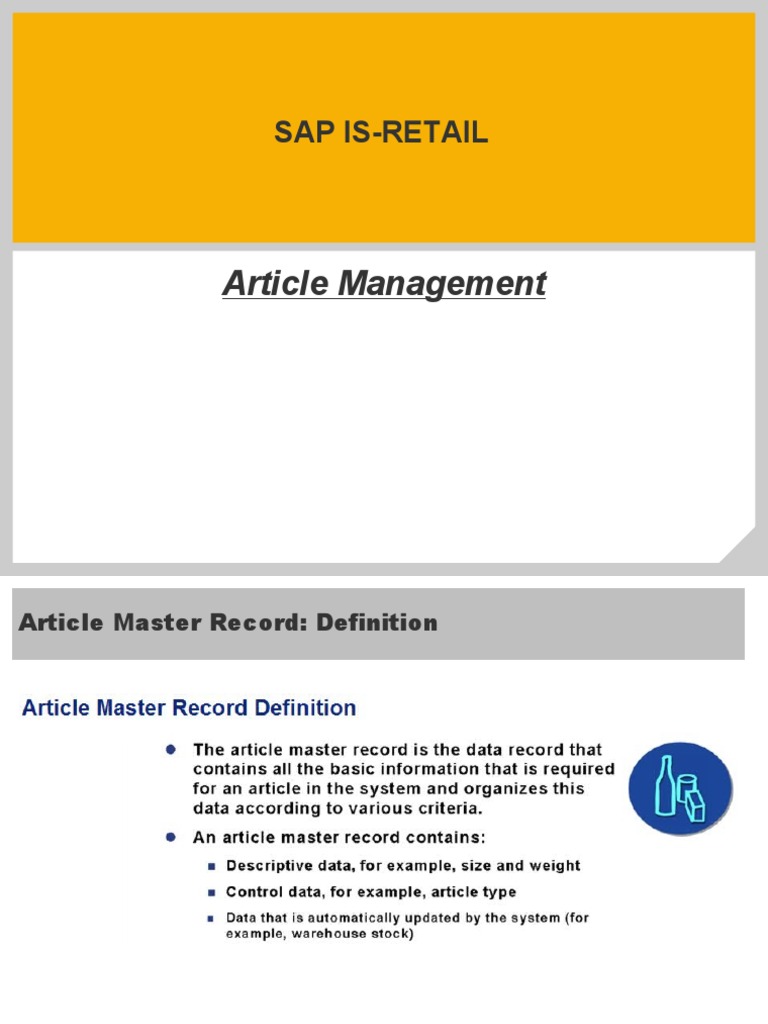 SAP Retail Article Management Overview | PDF | Business | Computers