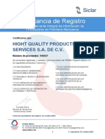 Registro proveedor PEMEX HIGHT QUALITY PRODUCTS