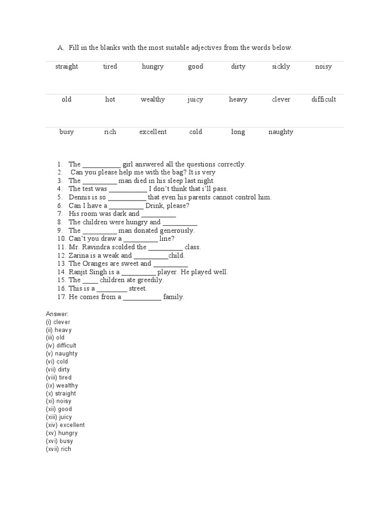 Adjective Fill-in-the-Blank Exercise | PDF | Foreign Language Studies
