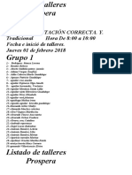 Tema: Alimentación Correcta. Y. Tradicional Hora de 8:00 A 10:00 Fecha e Inició de Talleres. Jueves 01 de Febrero 2018