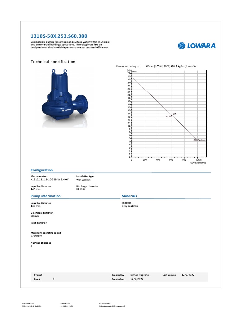 Submersible Pump Specifications and Data | PDF | Pump | Mechanical ...