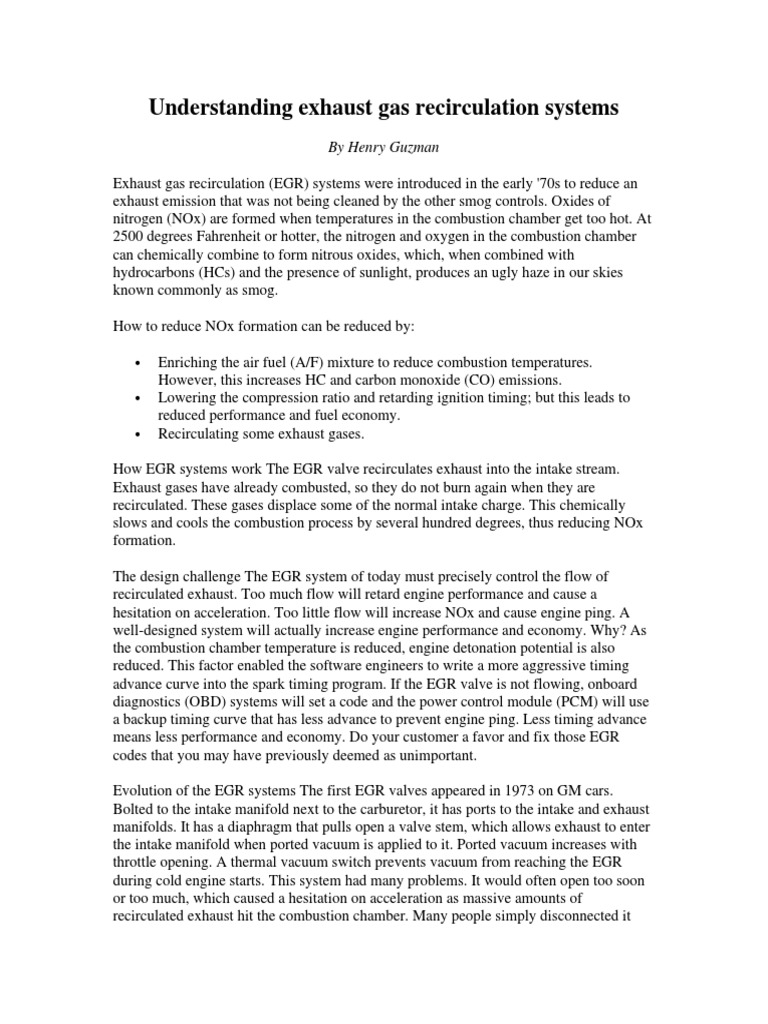 Understanding Exhaust Gas Recirculation Systems PDF N Ox Combustion
