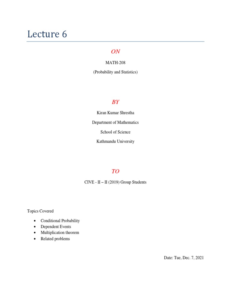 Lecture 6 Probability Ii Pdf Probability Theorem