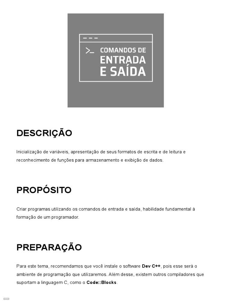 Tema 03 - Comandos de Entrada e Saída | PDF | C (linguagem de ...