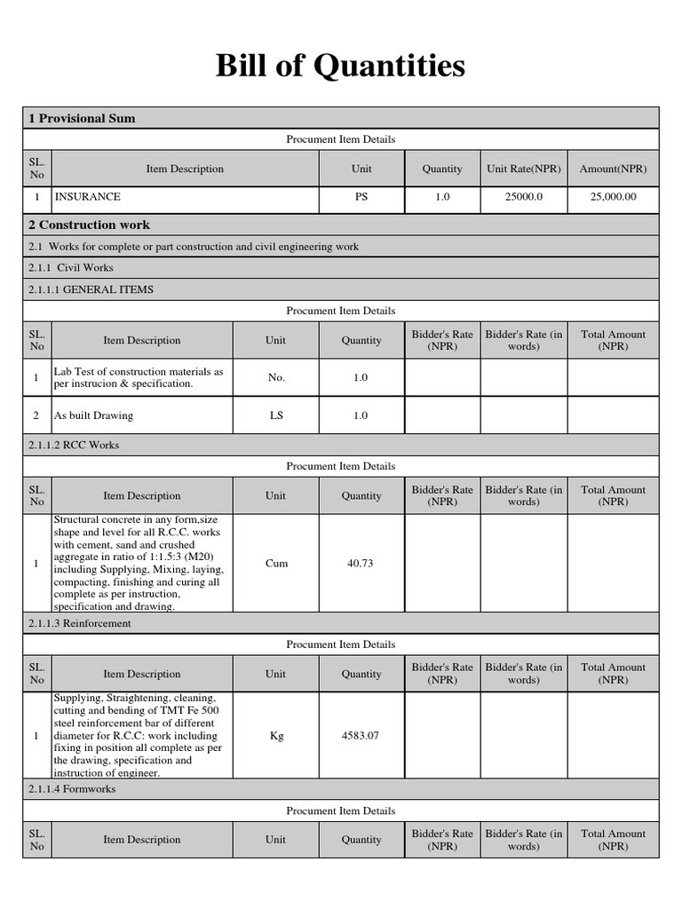 Makawanpur Construction Bill of Quantities | PDF | Electrical Wiring ...