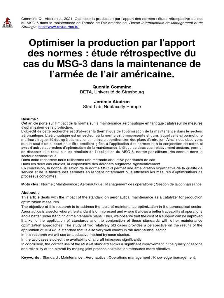 Norme MSG-3 : Optimisation en maintenance | PDF | Gestion des connaissances