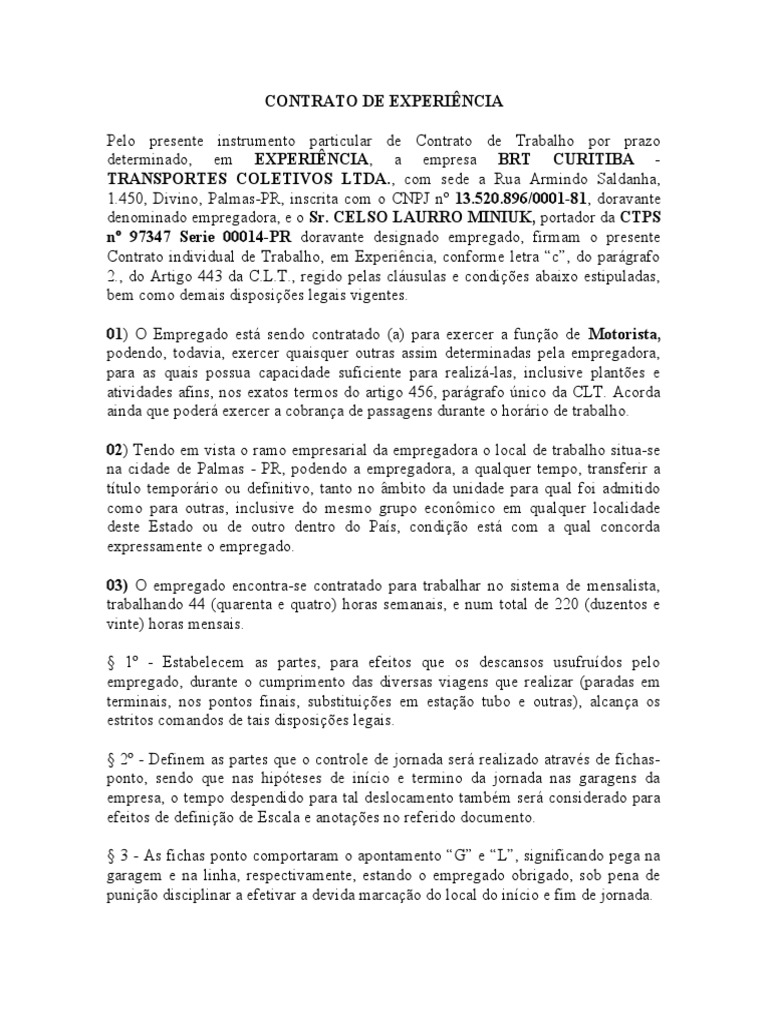 Contrato de experiência de 45 dias | PDF | Direito Comum | Direito ...