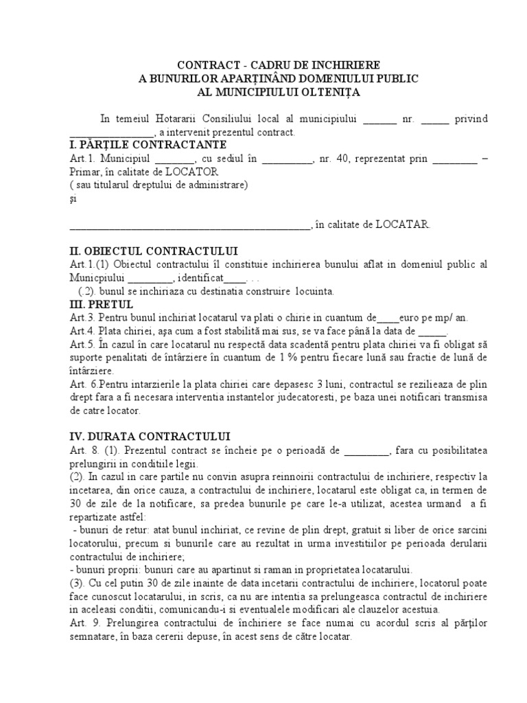 Model Contract de Inchiriere Proprietate Publica' | PDF