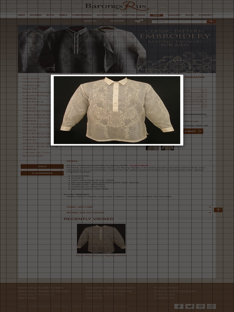Raya Piña Barong Tagalog #4004 - Barongs R Us | PDF | Philippines ...