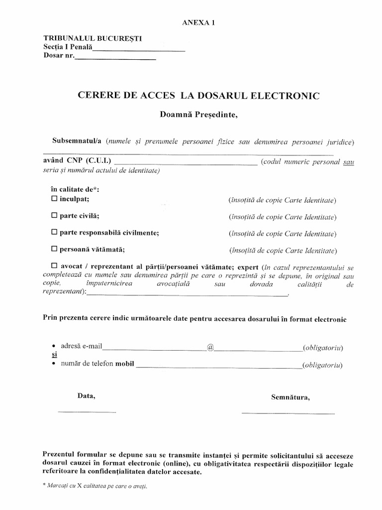 Ce Inseamna Intimat Intr un Dosar Penal Cerere Acces Dosar Electronic Penal | PDF