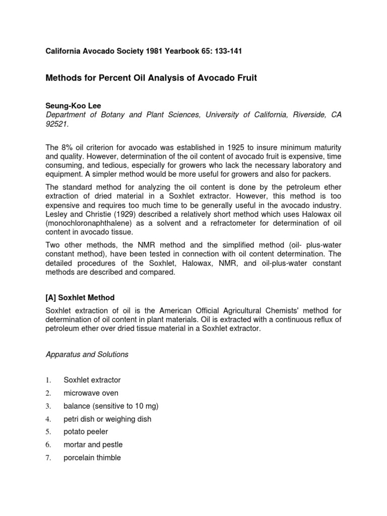 Oil - Content - in Avocado - Oil | PDF | Chemistry
