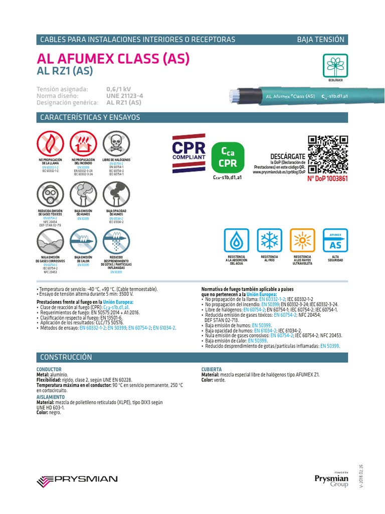 Al Afumex Class AL RZ1 Cca s1b d1 A1 | PDF | Incendios | Química
