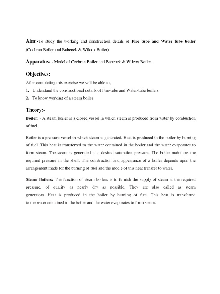 Study of Water and Fire Tube Boilers PDF Boiler Steam