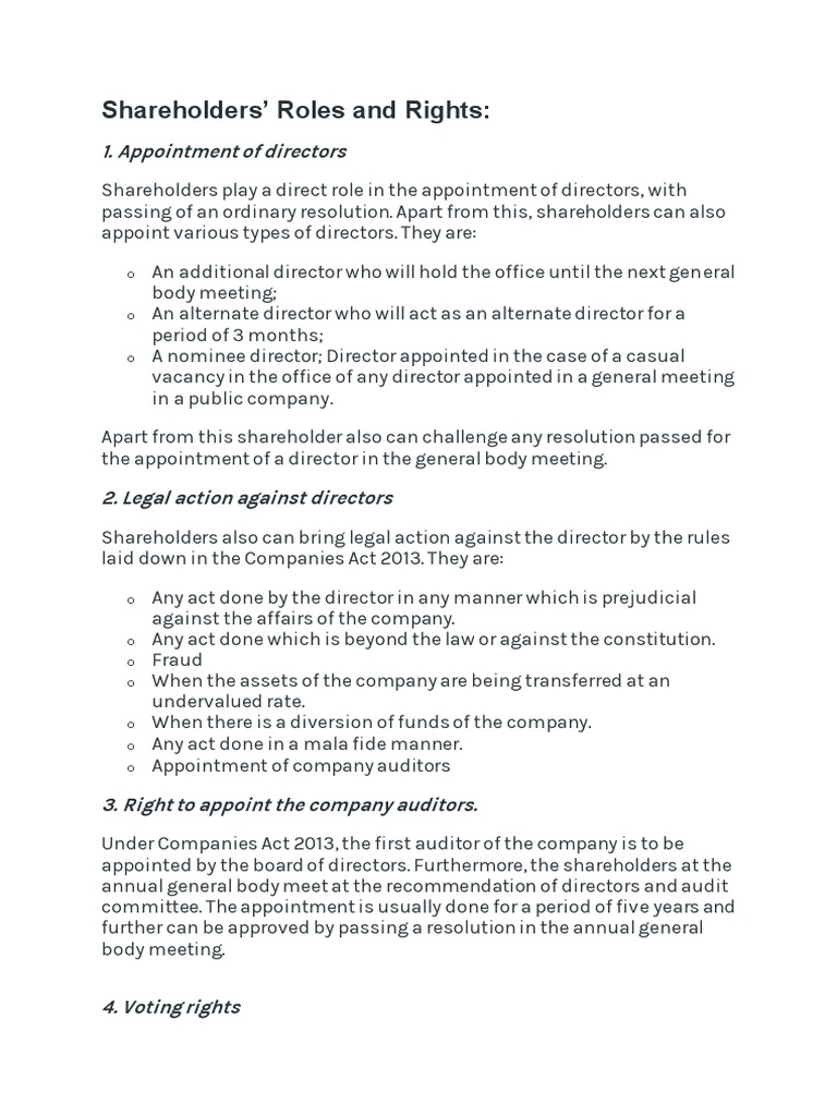 Shareholders' Roles and Rights PDF Proxy Voting Voting