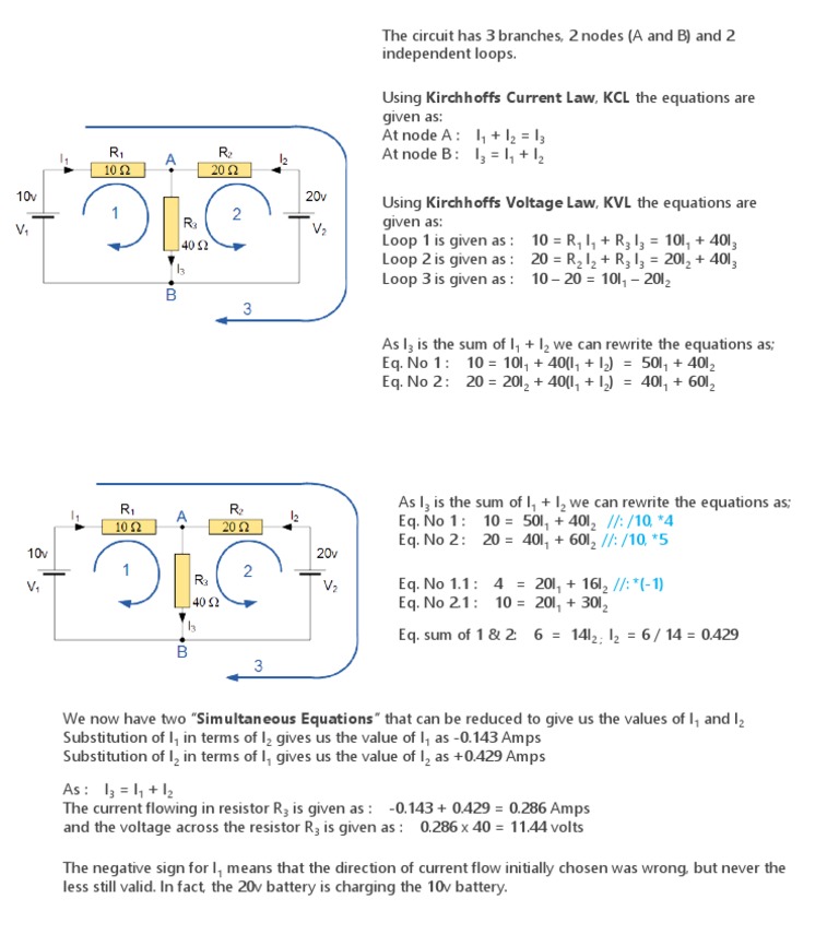 Kirchhoff's Laws Circuit Analysis Example | PDF | Teaching Methods ...
