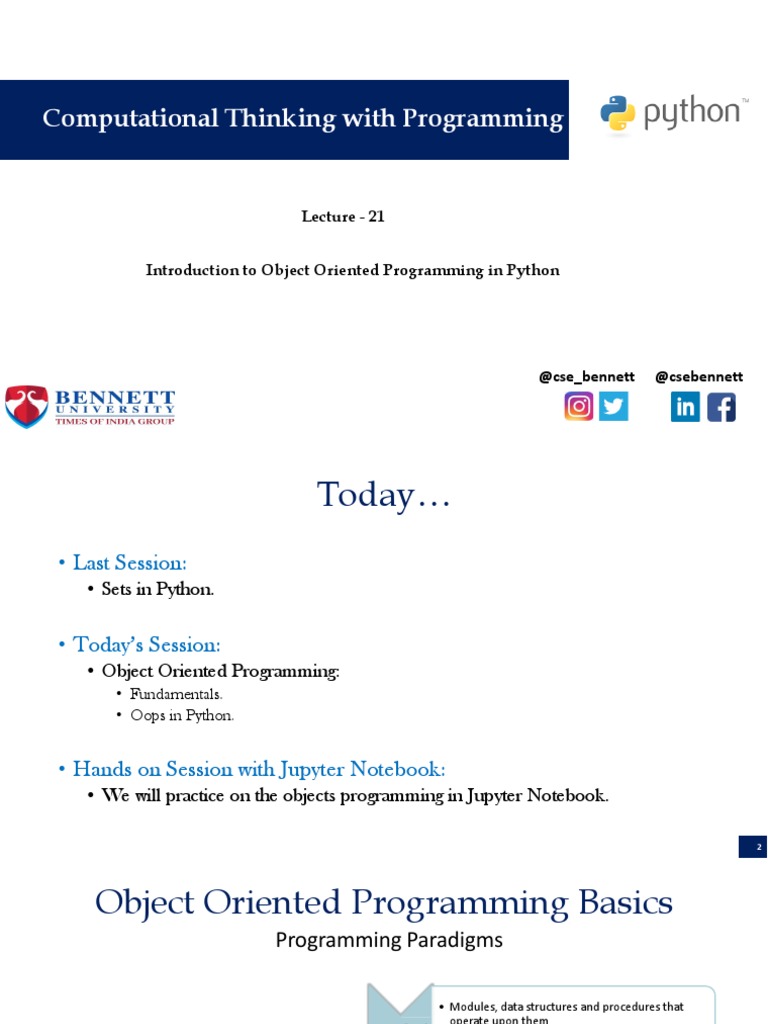 Lecture 11 PPT (OOPs-Introduction) | PDF | Class (Computer Programming ...