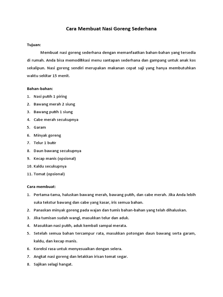 Cara Membuat Nasi Goreng Sederhana | PDF