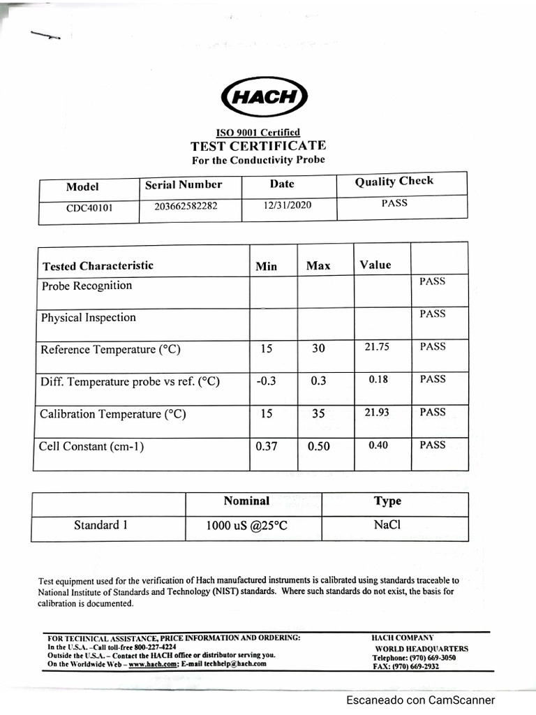 Calibración Sonda Conductividad | PDF