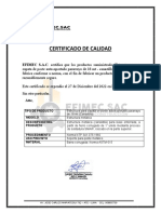 Certificado de Calidad - Estructura para Zapata de Poste Autosoportado Pararrayo de 18 MT (Canastilla)
