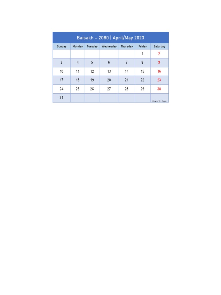 Baisakh Calendar New PDF
