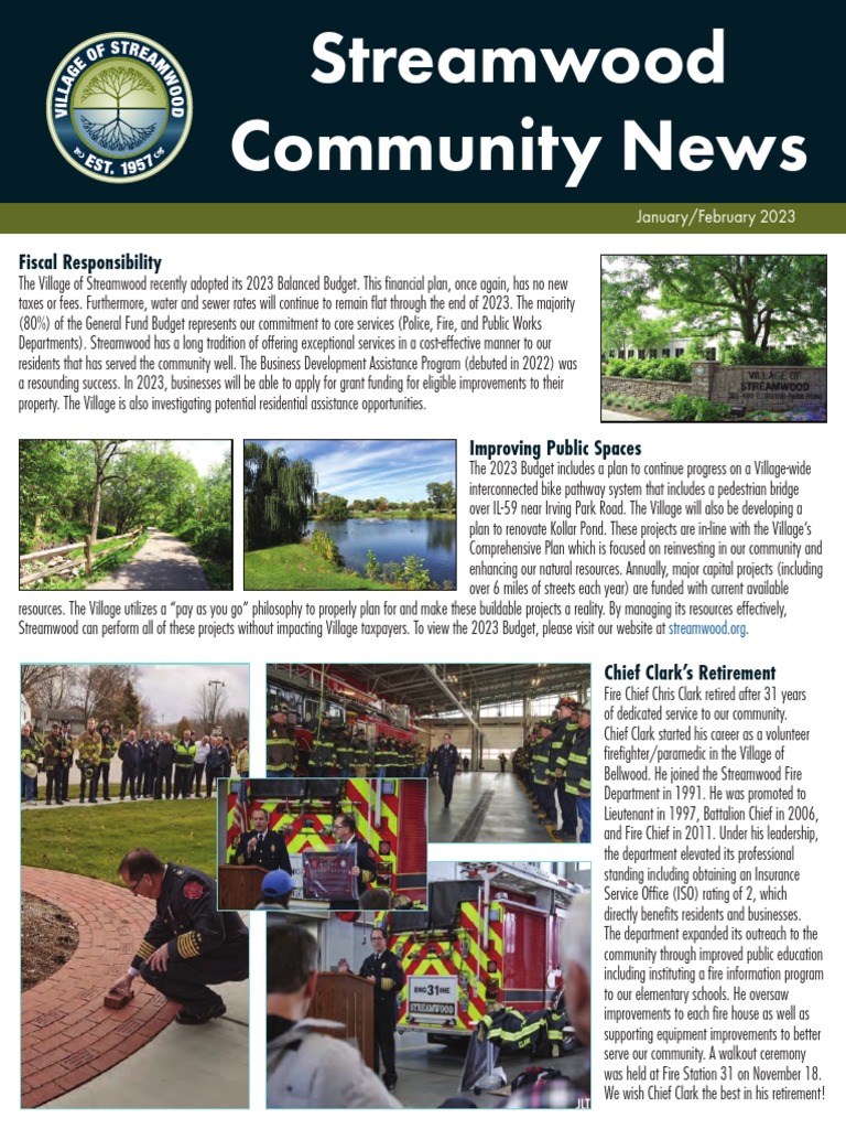 Streamwood Newsletter, January 2023 PDF Taxes Emergency