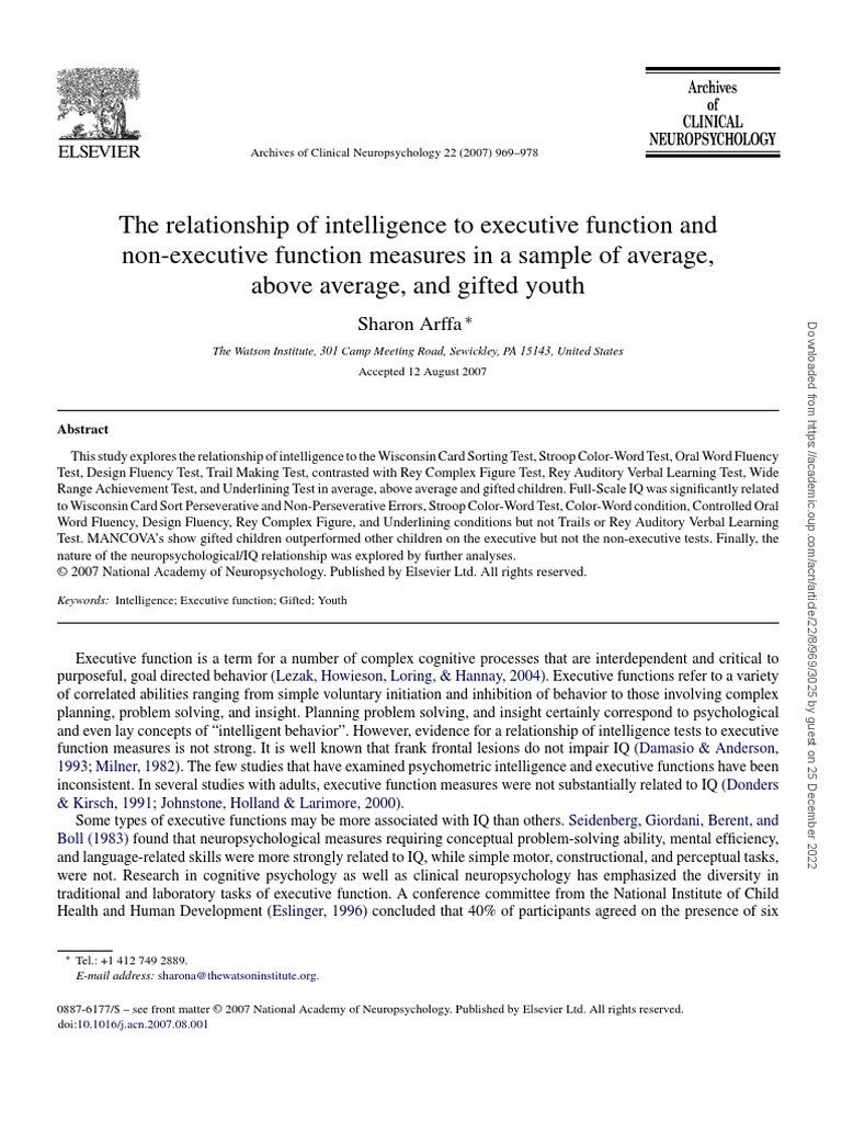 The Relationship of Intelligence To Executive Function and Non ...